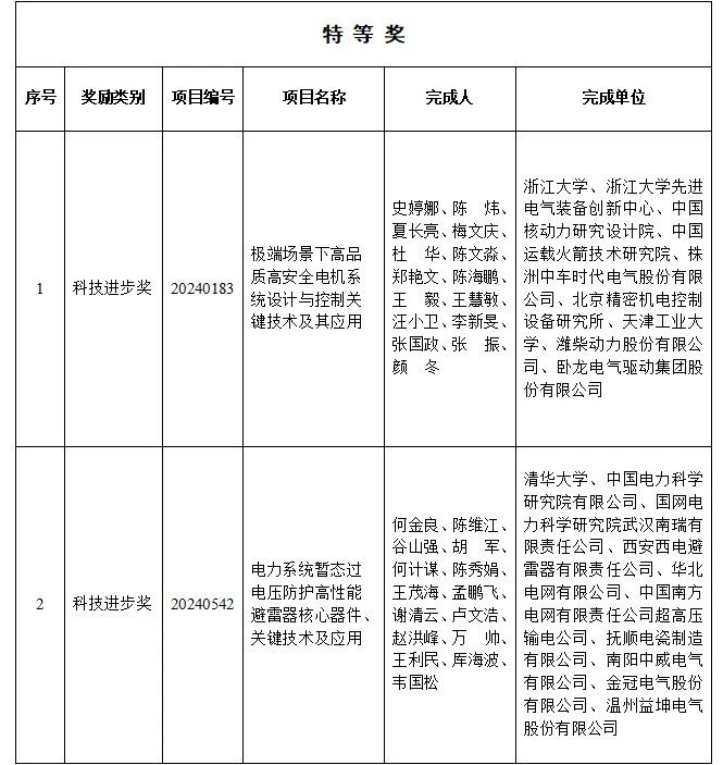 2024年度中国电工技术学会科学技术奖获奖项目和青年科技奖获奖人公布