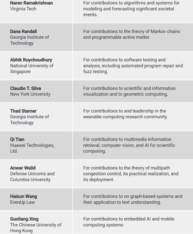 刚刚，2024 ACM Fellow公布，周靖人、田奇、李国良、赵峰等多位华人入选