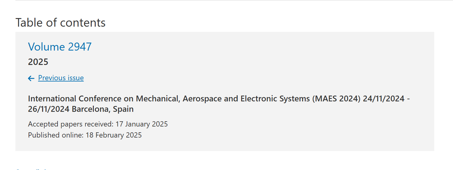 2025年第三届机械、航空航天和电子系统国际会议