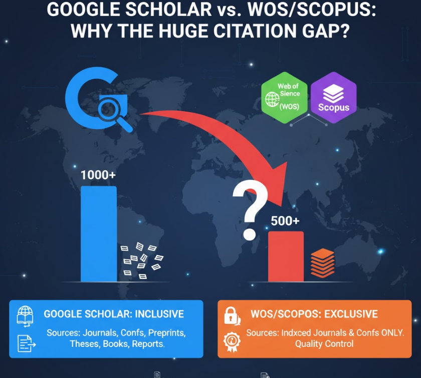 谷歌学术 (Google Scholar) 与 WOS/Scopus 引用次数差距为何如此之大？