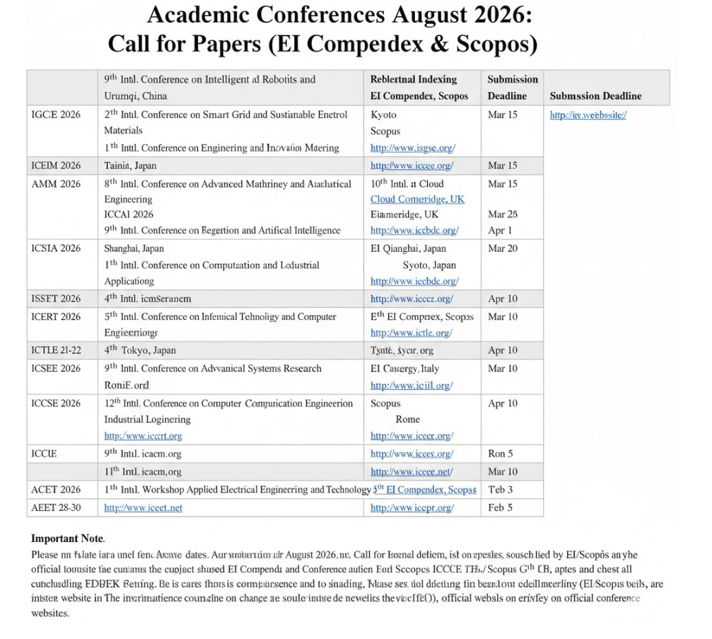 2026年8月暑假EI/Scopus会议征稿：国际学术会议截稿日期与官网汇总