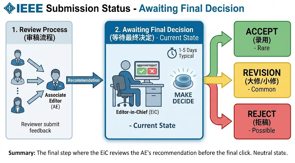 IEEE 投稿状态 "Awaiting Final Decision" 意味着什么？录用还是拒稿？