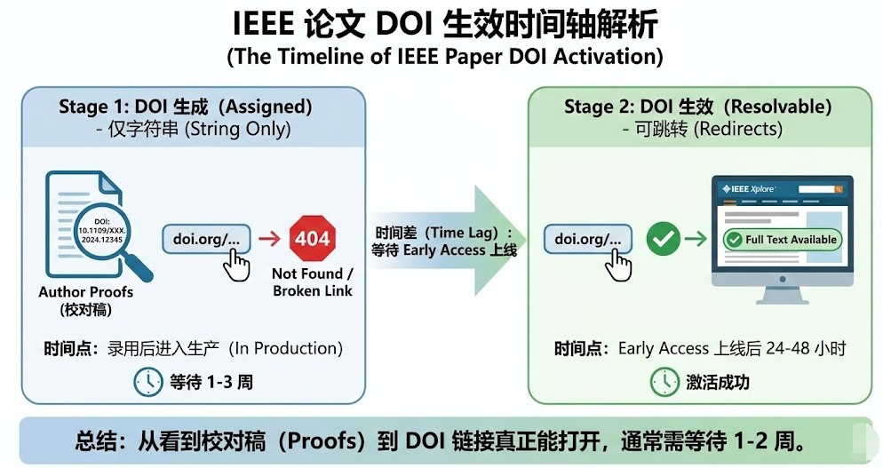 IEEE 论文 DOI 何时生效？从录用到 DOI 链接可跳转的时间解析