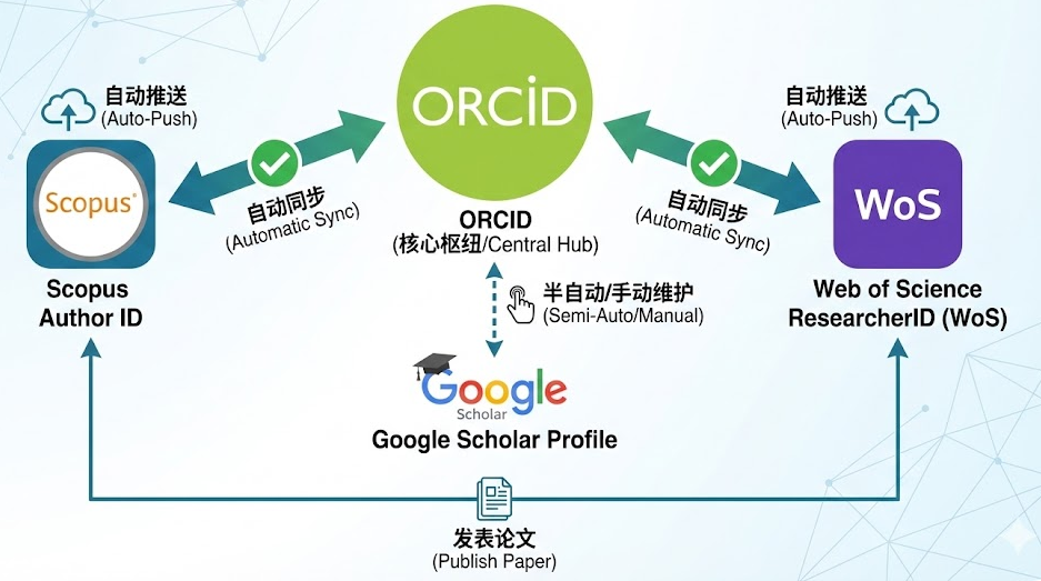 ORCID, Scopus, WoS 和 Google Scholar 如何同步？