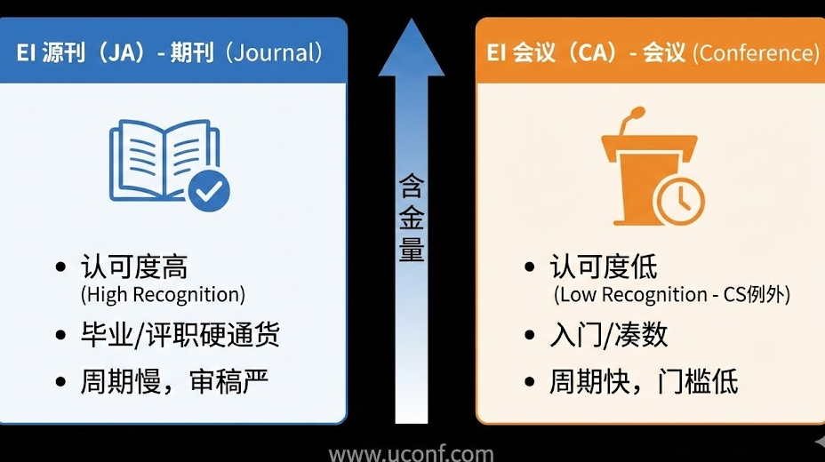 EI 源刊 (JA) 和 EI 会议 (CA) 哪个好？含金量、认可度与区别
