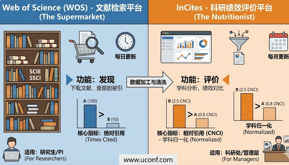 WOS 和 InCites 数据库有什么区别？