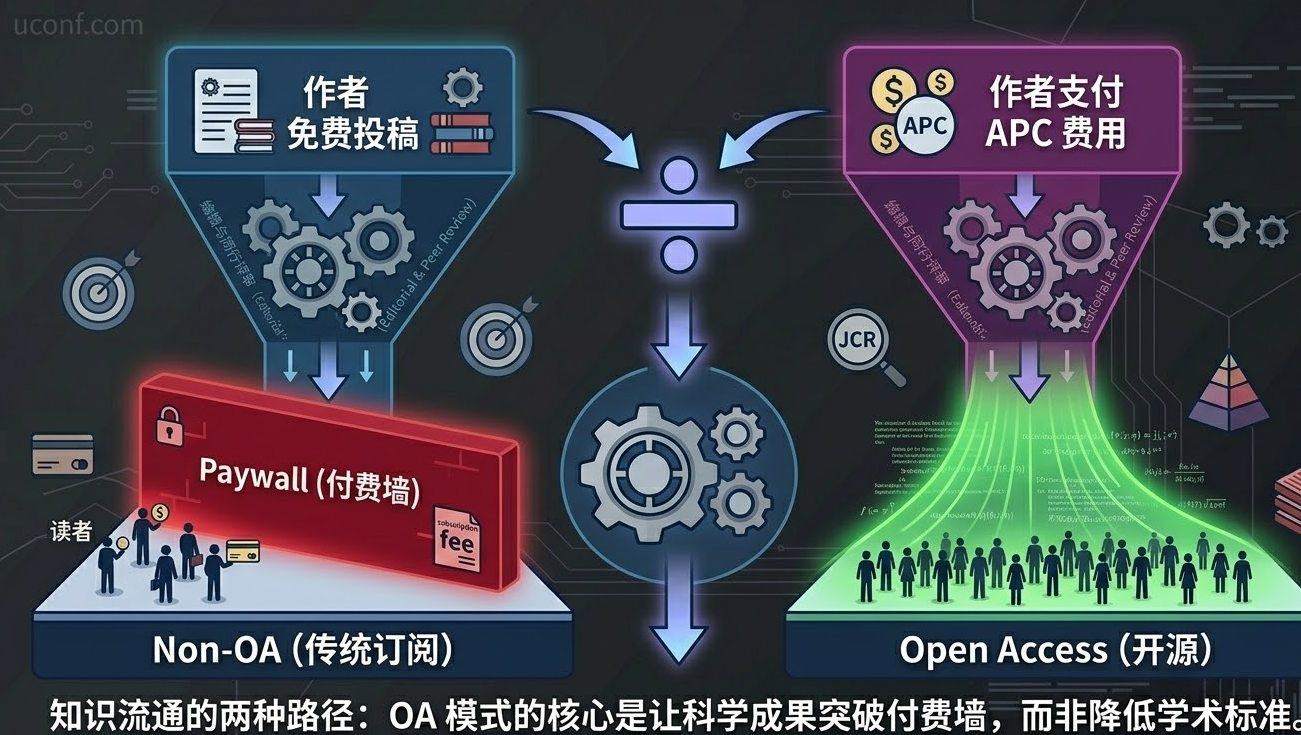 OA 与 Non-OA 商业模式沙漏对比图