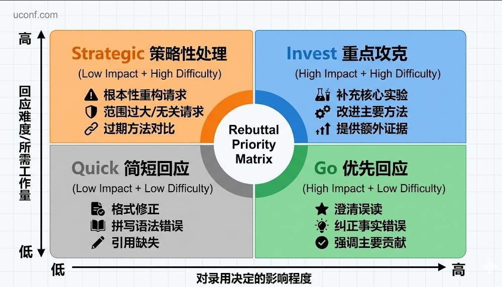 Rebuttal审稿意见回复优先级策略矩阵图
