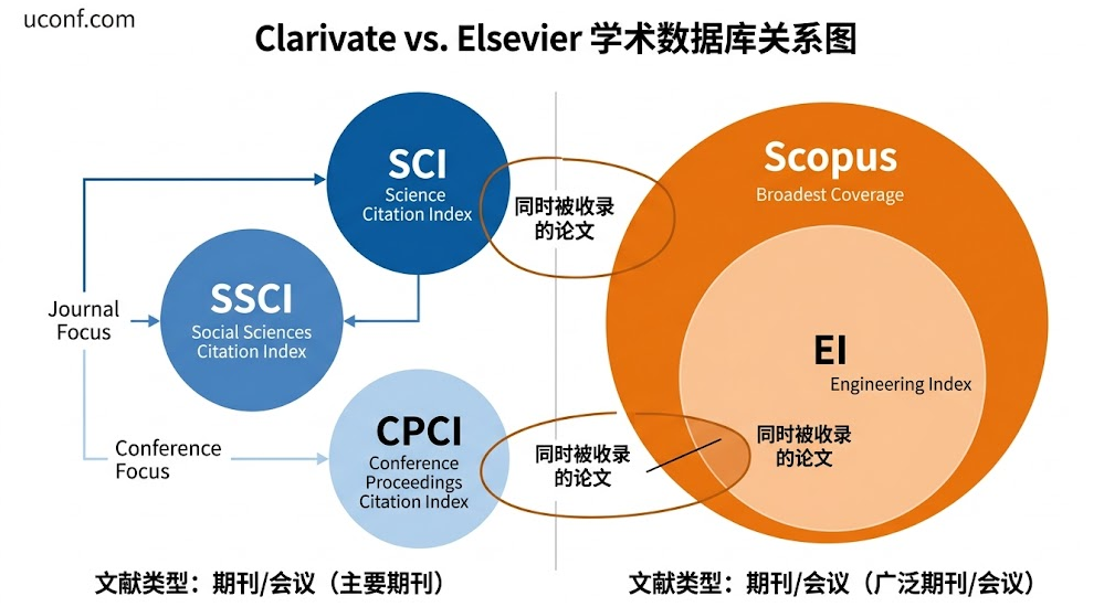 SCI-SSCI-EI-CPCI-Scopus六大数据库归属与覆盖关系图