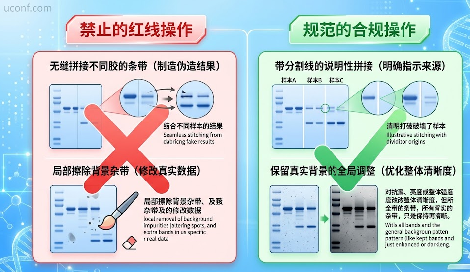 Western Blot实验图片正常处理与学术造假的红线对比图