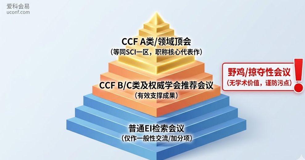 国内高校职称评定对不同层级学术会议论文科研成果认定标准阶梯图