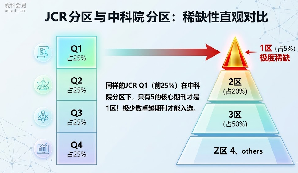 JCR分区与中科院分区划分比例与金字塔结构区别对比图