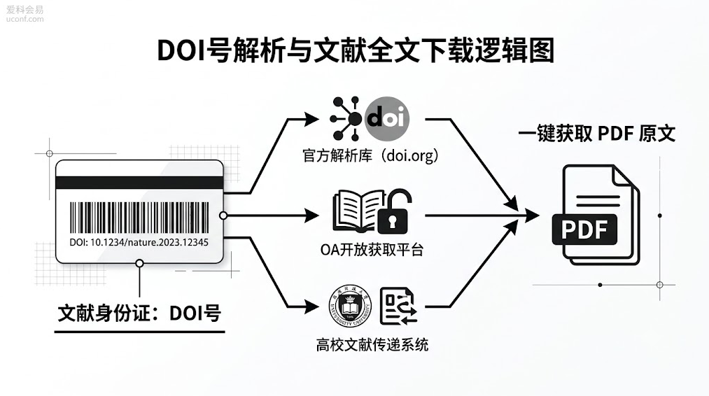 国际学术会议论文见刊后通过DOI号解析查询并一键下载外文文献PDF原文的实操途径流程图