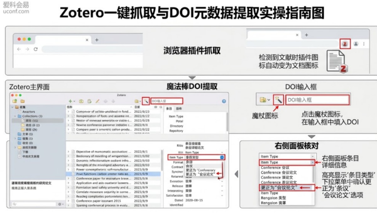 Zotero文献管理软件教程：一键抓取会议论文元数据与DOI信息