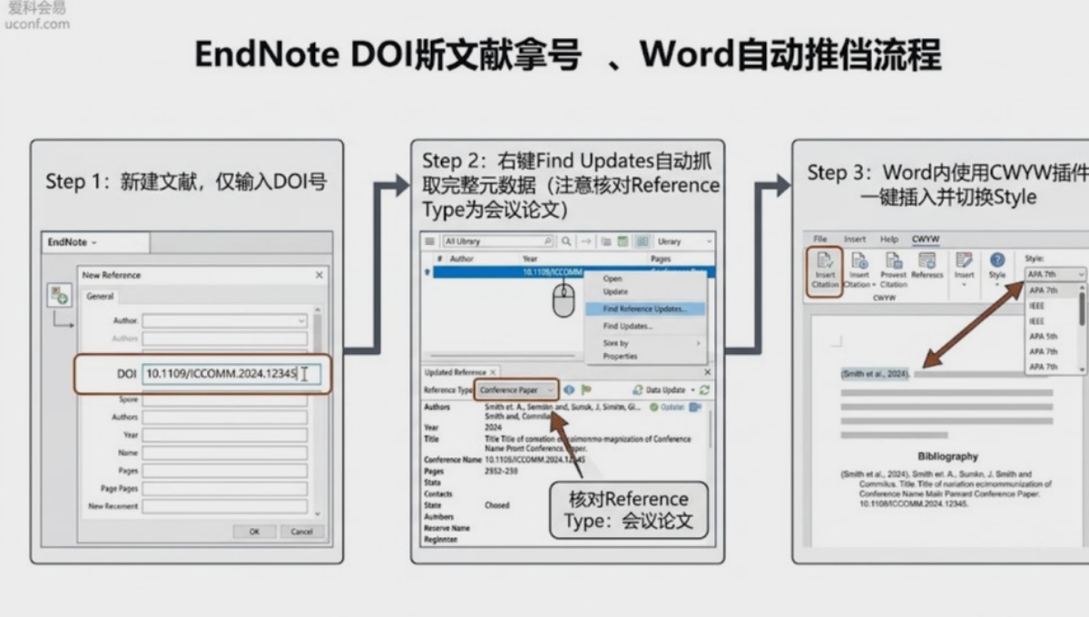 学术会议投稿参考文献管理：EndNote高效导入会议论文DOI与自动排版
