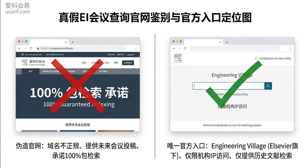 鉴别真假EI检索查询官网:唯一官方底层数据库Engineering Village(Elsevier)的访问权限与真实检索界面特征对比