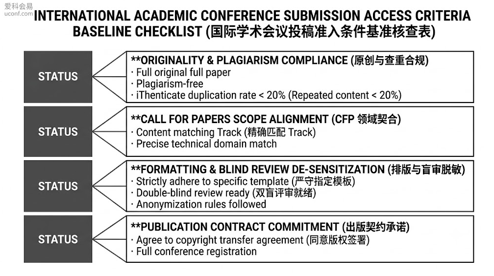 国际学术会议投稿核心条件核查表:详细拆解原创查重率、CFP领域契合度、双盲排版合规性及版权注册义务四大准入标准