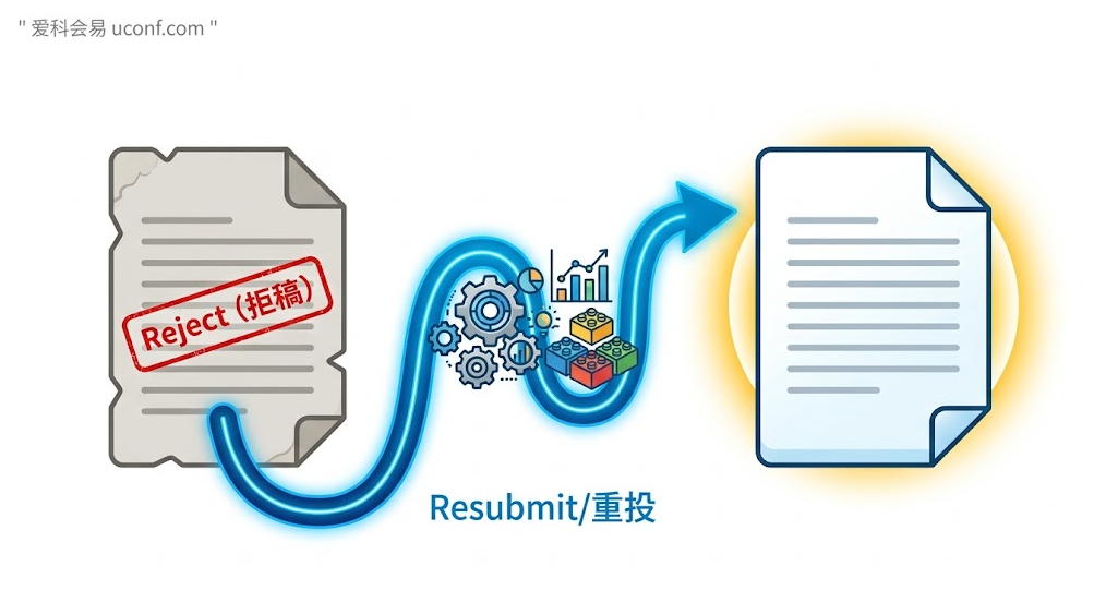 学术论文 Reject and Resubmit 拒稿重投与 Major Revision 大修状态对比示意图